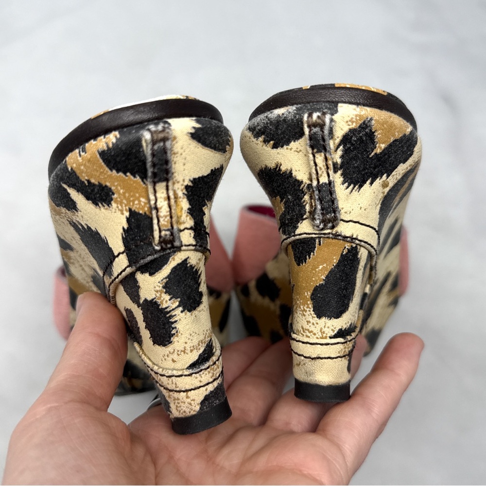 CASADEI Pink Calf Hair Leopard Print Denim Jean Mule Platform Wedge Sandals 6.5 - Picture 8 of 15